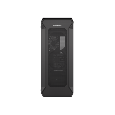 Carcasa genesis irid 505 v2 mid tower negru, tempered glass, sloturi expansiune 8, drive bays: 2x3.5" 7x2.5", ventilatoare suportate: 6 (spate: 1x120mm, fata: 3x120mm sau 2x140mm, sus: 2x120mm sau 2x140mm), ventilatoare incluse: 4 (2x120mm), format placa 