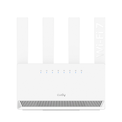 Cudy be3600 gigabit dual band wi-fi 7 router, chipset broadcom, 802.11be/ax/ac/a/b/g/n, 2882mbps at 5ghz + 688mbps at 2.4ghz, 4 x 10/100/1000mbps ports, 4 x 5dbi fixed antennas, wifi router/ap/ repeater/wisp mode, pptp/l2tp/openvpn/wireguard, mlo, mu-mimo