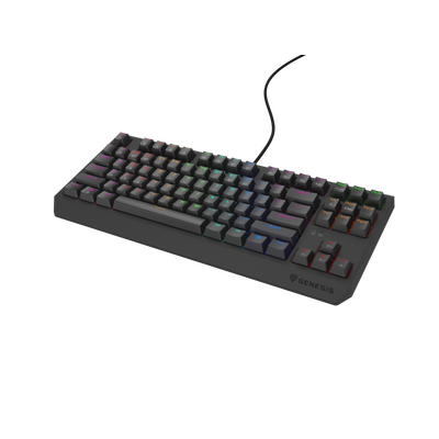Tastatura gaming mecanica cu fir genesis thor 230 tkl lite, iluminare multicolor, switch linear, switch model outemu red, numar taste 87, 11 butoane multimedia, lungime cablu 1.6m, dimensiuni 363 x 155 x 39 mm, negru
