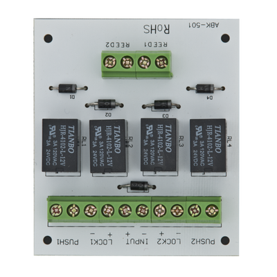 Modul electronic pentru doua usi cu incuietori tip fail-safe cu monitorizare sau buton.