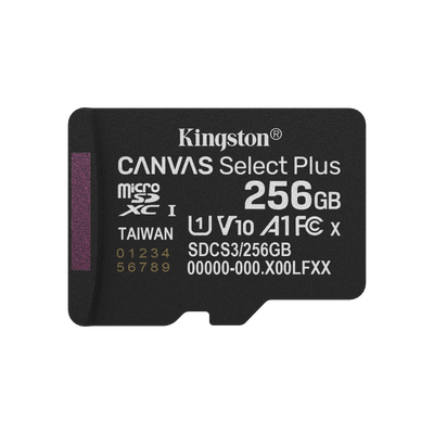Microsdxc kingston, 256gb, canvas select plus, clasa 10 uhs-i performance,u1, v10