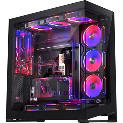 Carcasa phanteks nv9 mk2 full tower argb negru, tempered glass, sloturi expansiune 8, drive bays: 3x3.5" 6x2.5", ventilatoare suportate: 12, format placa de baza suportat: mini-itx, micro-atx, atx, e-atx, lungime maxima placa video: 490mm, inaltime maxima