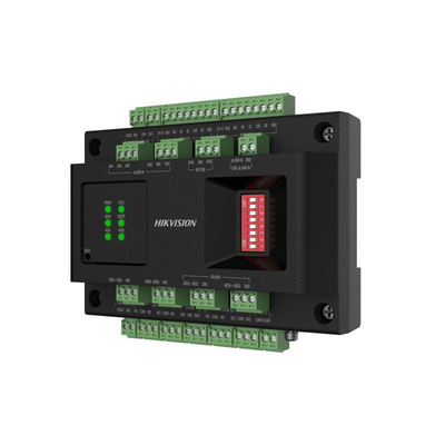 Chassis door control modul hikvision ds-k2m002x-e:  the chassis contains din rails, which helps installing the ds-k2m002x access module.  the chassis can be equipped with up to 2 access modules.  the chassis contains a 100 w switching power supply, whic