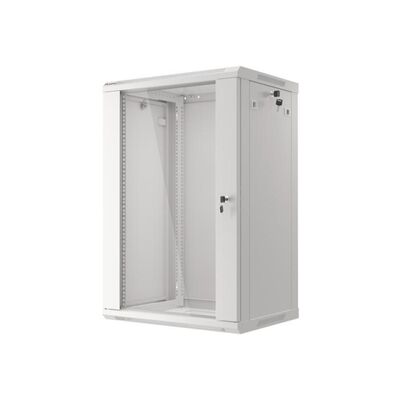 Dulap rack 19" perete 18u / 600x450 (flat pack) cu ușă din sticlă, gri  v2