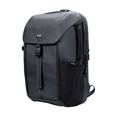 Rucsac laptop trust travel, dimensiune maxima laptop 17", 15 compartimente, material rpet, volum 25 l, negru