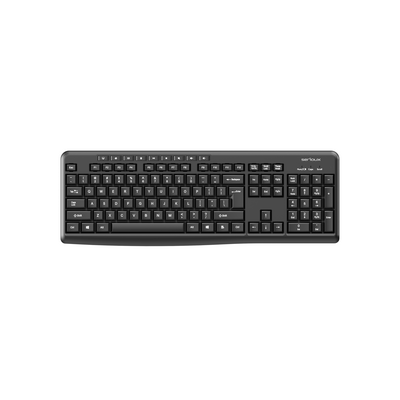 Tastatură wireless 2.4g tastatură: cu rând independent de taste multimedia mod: 2.4g număr taste: 104 + 9 taste rapide material: abs culoare: negru chipset: huntersun aspect: orice aspect disponibil tip interfață: usb dimensiune: 442*152*25mm ; 440g bater