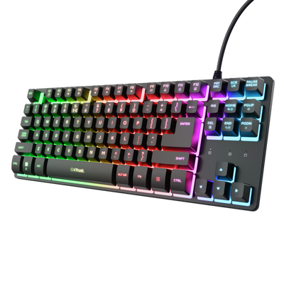 Tastatura trust cu fir gxt833w thado tkl, numar butoane 87, interfata usb 2.0, conector usb-a male, compatibila cu ps4, xbox one, nintendo switch, ps5, negru