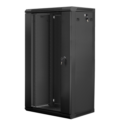 Dulap rack 19" perete 22u / 600x450 (flat pack) cu ușă din sticlă, negru  v2