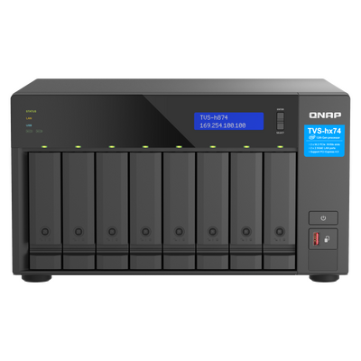 Nas qnap h874 8-bay, cpu intel® core™ i7 12-core 20-thread processor, ram 32gb (2x 16gb) ddr4 sodimm (max. 64gb), 8 x 2.5"/3.5" sata 6gbps + 2 x m.2 2280 nvme hdd (neincluse),  lan: 2 x 2.5gbe (2.5g/1g/100m/10m), tower, single psu, 350w, garantie 3 ani