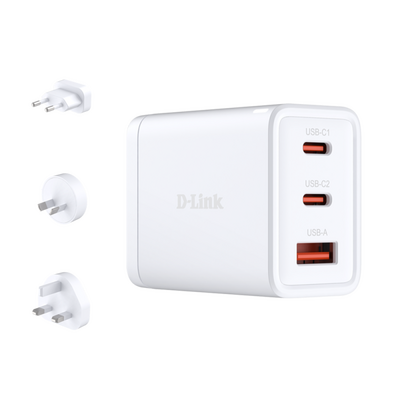 D-link dcp-651. charger type: indoor, power source type: ac, charger compatibility: universal. input voltage: 90 - 264 v. usb type-c  ports quantity: 2, fast charging, power protection features: over current, over voltage, overcharge, overheating, surge p