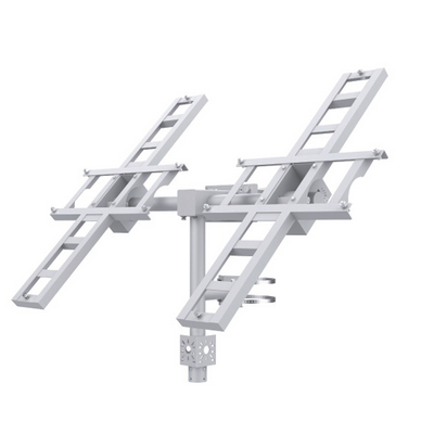 Suport dublu pentru panouri solare 2x vigi 90w, din otel galvanizat, unghi de reglare manual: 5°~55°, stalp compatibil: Ø80-160 mm, greutate: 20kg.