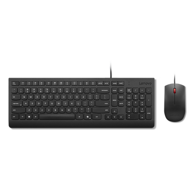 Lenovo essential wired combo black us euro. keyboard form factor: full-size (100%), connectivity technology: wired, device interface: usb. cable length: 1.8 m. recommended usage: universal. product colour: black. mouse included