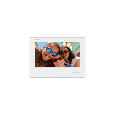 Monitor videointerfon color hikvision ds-kh7300ey-wte2/white, 7-inch, rezolutie: 1024 × 600, colorful tft, 3 butoane, alarm 1, wi-fi 2.4 ghz, ieee802.11b, ieee802.11g, ieee802.11n alimentare: ieee802.3af, standard poe, dimensiuni: 190.2 mm × 138.2 mm × 20