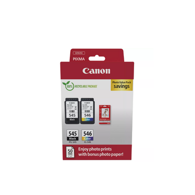 Canon pachet cartuse cearneala pg-545/cl-546 photo value pack, capacitate negru: 180 pagini/8ml, color: 180 pagini / 8ml, compatibil cu: pixma 2550s, pixma ip2850, pixma mg2450, pixma mg2550, pixma mg2950, pixma mg3050, pixma mg3051, pixma mg3052, pixma m
