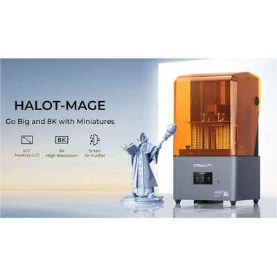 Imprimanta 3d creality halot-mage cu rasina, tehnologie sla, stereolitografie, sursa 100w, dimensiuni printare: 228*128*230mm, dimensiuni imprimanta: 333*270*608mm, viteza:1-5s/strat, inaltime strat:0.05-0.15mm, lcd 10.3", rezolutie: 8k(7680x4320), transf