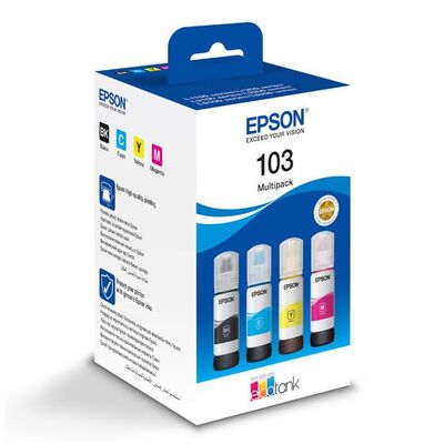Kit cartuse cerneala epson 103, multipack (cyan,magenta,yellow,black), pentru ecotank l5296 ecotank l5290 ecotank l3266 ecotank l3260 ecotank l3256 ecotank l3251 ecotank l3250 ecotank l3211 ecotank l3210 ecotank l1250 ecotank l1210.