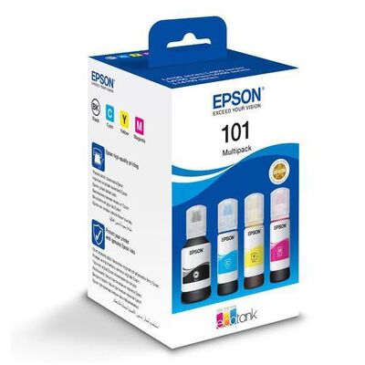 Pachet cartuse cerneala epson 101 ecotank , bkcmy, capacitate 127ml bk, 70ml / culoare, pentru l6170, l4160, l4150, l6190