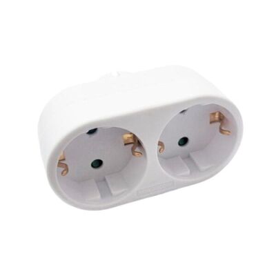 Dublu stecher spacer, schuko, max 3500w, 16a, protectie copii, 2 prize schuko, 1 stecher schuko