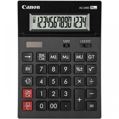 Calculator birou canon as2400, 14 digiti, ribbon, display lcd ajustabil, functie business, tax si conversie moneda