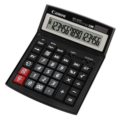 Calculator birou canon ws-1610t, 16 digiti, display lcd, alimentare solara si baterie, functie tax.