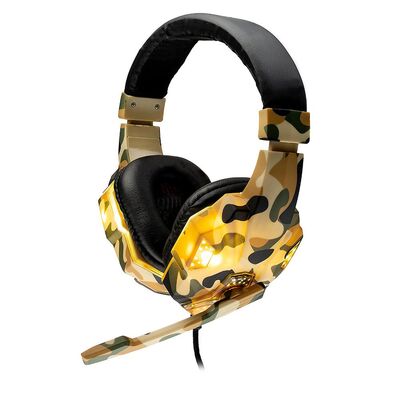 Casti cu micr . spacer gaming, cu fir, 2x jack 3.5mm, usb pentru iluminare, driver 40mm, microfon pe brat, control volum pe casca, reglabile, 2m, camo verde