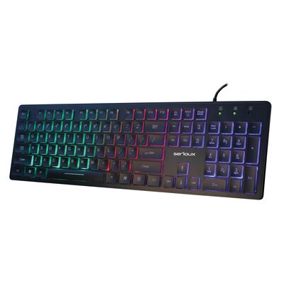 Tastatura serioux 9500i, cu fir, us layout, iluminata, taste tip chiclet, neagra, usb