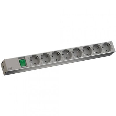 Bachmann it  pdu 8 x prize schuko, 1x switch ,in schuko, 1u, impamantare, intrerupator, lungime cablu 2 metri, ral 7035, aluminiu, alb