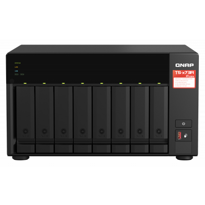 Nas qnap 873a 8-bay, cpu amd ryzen v1000 series v1500b 4c/8t 2.2ghz, ram 8gb (1x 8gb) ddr4 (2 x sodimm slots, max. 64gb, suport optional ecc ram), 8x 2.5/3.5 sata 6gbps, 2x m.2 2280 nvme pcie gen3 x1 hdd (neincluse), lan: 2 x 2.5gbe (optional port 10gbe p