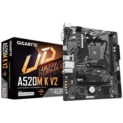 Placa de baza gigabyte a520m k v2 am4, 2x ddr4, 1x hdmi, 1x d-sub, 1x pcie x16, 1x pcie x1, 1x m.2, 4x sata 6gbps, lan 1 gbps, matx