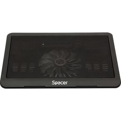Stand laptop spacer sp-nc19 15.6", sita metal, fan 14cm, led albastru, negru