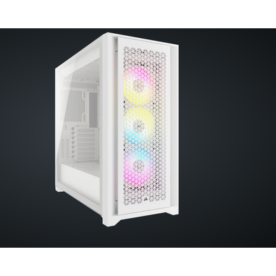 Carcasa corsair icue 5000d rgb airflow mid tower atx, 3 ventilatoare incluse 120mm, 4x 3.5" drive bays, 2x 2.5" drive bays, dimensiune 520x520x245mm, alb