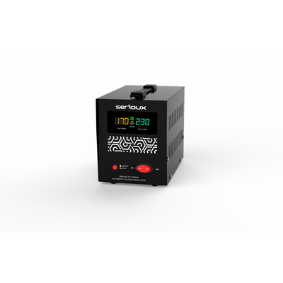 Stabilizator de tensiune serioux relay 101-2000va, putere 2000va/1200w, tip releu, transformator toroidal, interval tensiune intrare 150v ~ 260v, interval frecvența intrare 45hz ~ 65hz, tensiune de ieșire 230v, precizie de ieșire +4,-8%, prize: 2x schuko,