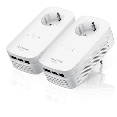 Tp-link av1200 3-port gigabit passthrough powerline starter kit, 1200mbps powerline datarate, line-neutral/line-ground 2*2 mimo, 3 gigabit ethernet ports, homeplug av2, green powerline,  plug and play, twin pack